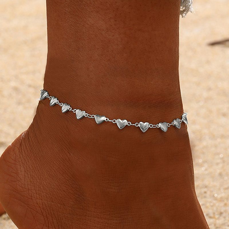 Cavigliera alla moda semplice e alla moda in acciaio inossidabile a forma di cuore, fatta a mano e resistente allo sbiadimento, per le donne_voghion.com