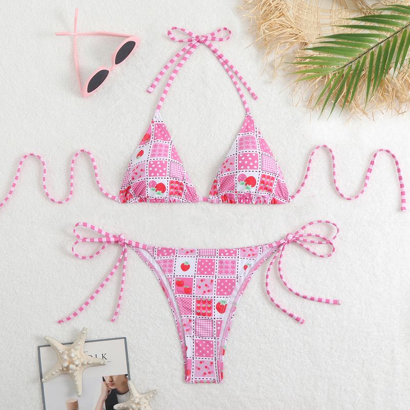Women's Clothing New Printed Split Bikini Triangle Lace Sexy Bikini Suit_voghion.com