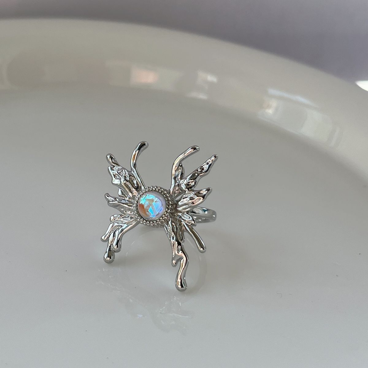 Niche Design Liquid Butterfly Lava Open INS Sweet Cool Hip Hop Cat's Eye Blue Zircon Ring_voghion.com