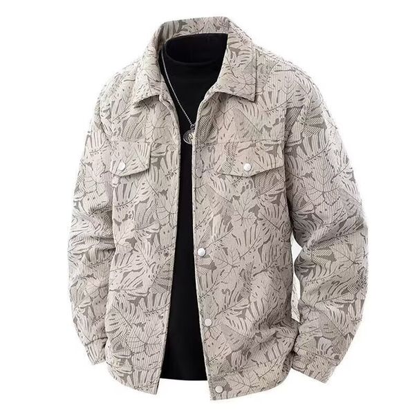 Corduroy Men's Jacket, Lapel, Fashionable Printed Workwear Top_voghion.com