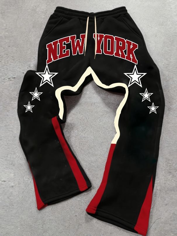 Herrenbekleidung Mode New York Letter Freizeitmode Leicht elastischer Stoff Schlaghose Modisch und vielseitig_voghion.com