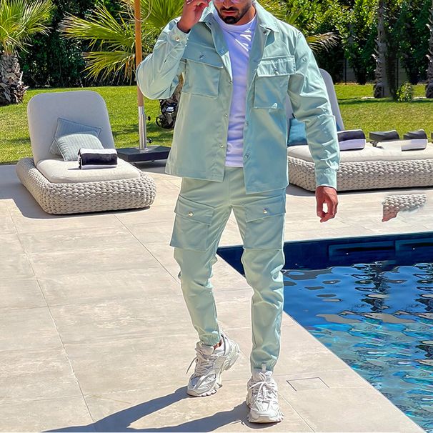 Herrenbekleidung Sportanzüge Herren Freizeithose mit Manschette Modische Slim Fit Langarmjacke Arbeitskleidung Zweiteilig_voghion.com