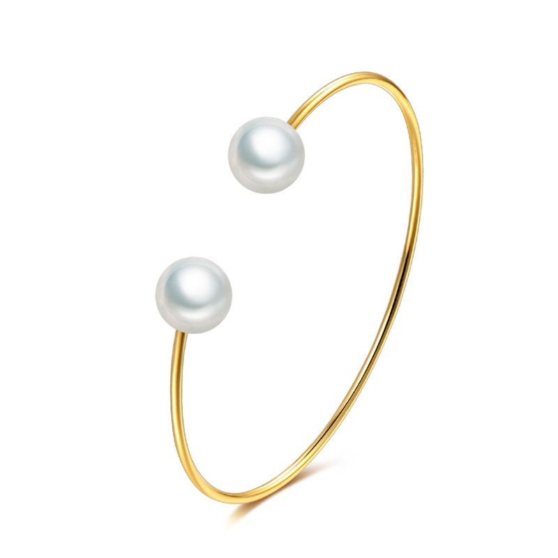 Bracciale regolabile alla moda da donna placcato oro con perle aperte e semplici, molto venduto_voghion.com