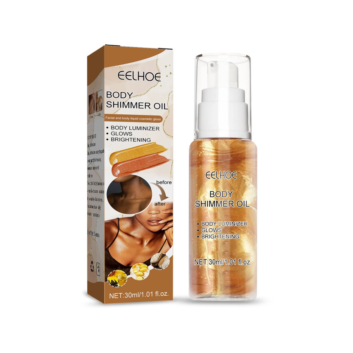 Aceite de brillo corporal EELHOE, polvo fijador de maquillaje corporal facial, sensación de maquillaje iluminador, aceite de alto brillo para la piel,_voghion.com