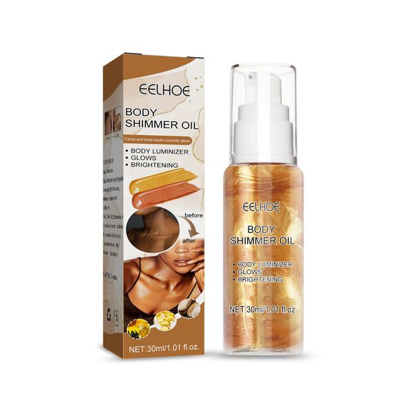 Aceite de brillo corporal EELHOE, polvo fijador de maquillaje corporal facial, sensación de maquillaje iluminador, aceite de alto brillo para la piel,_voghion.com