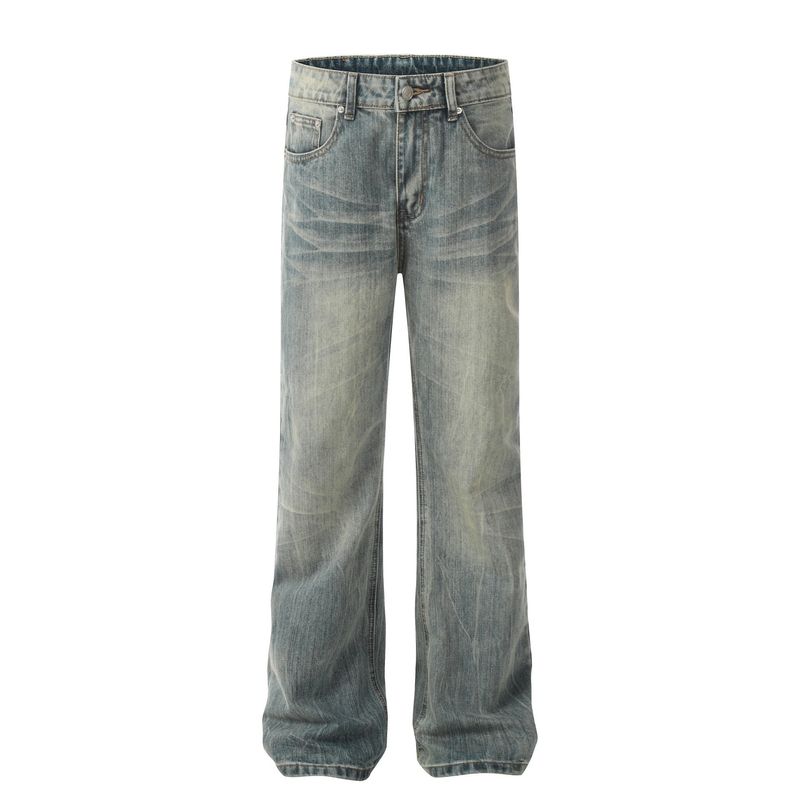 New American Retro Cleanfit Cat Whisker Bamboo Pattern Old Jeans Straight Tube Micro Pull Vibe Pants Trend_voghion.com