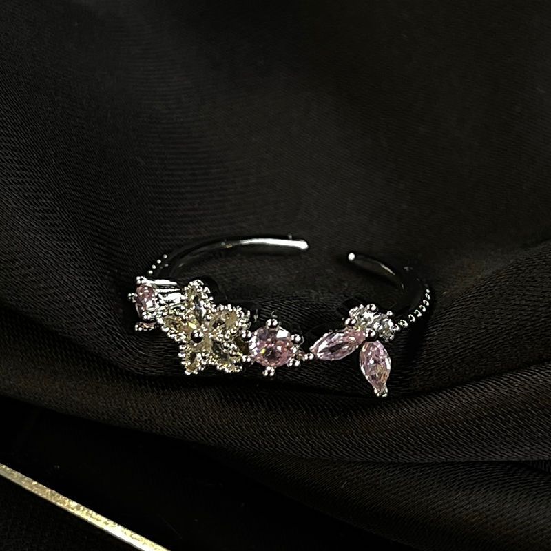 Pink Series Zircon Super Flash Jednostavan i svjež vrhunski prsten s leptirom i mašnom za kažiprst, podesivi otvor_voghion.com