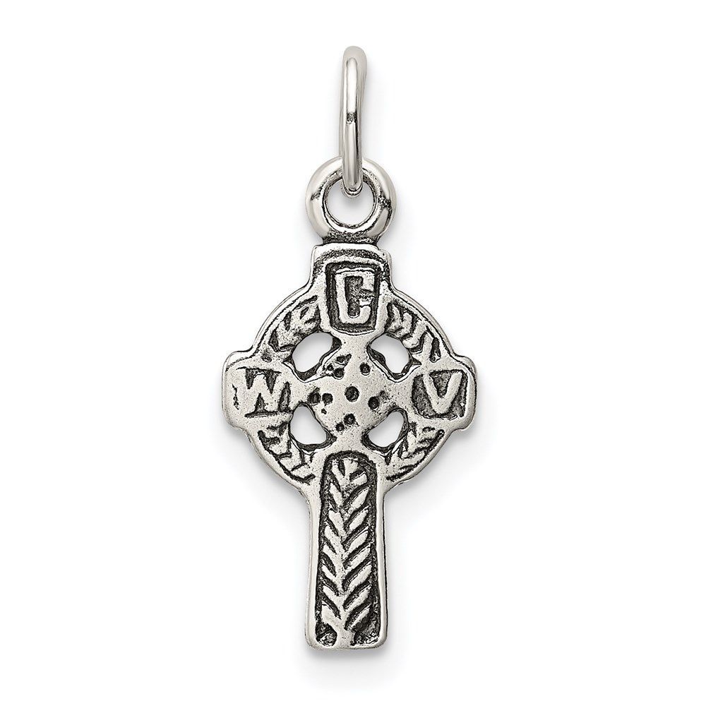 Sterling Silver Antiqued Celtic Cross Charm_voghion.com
