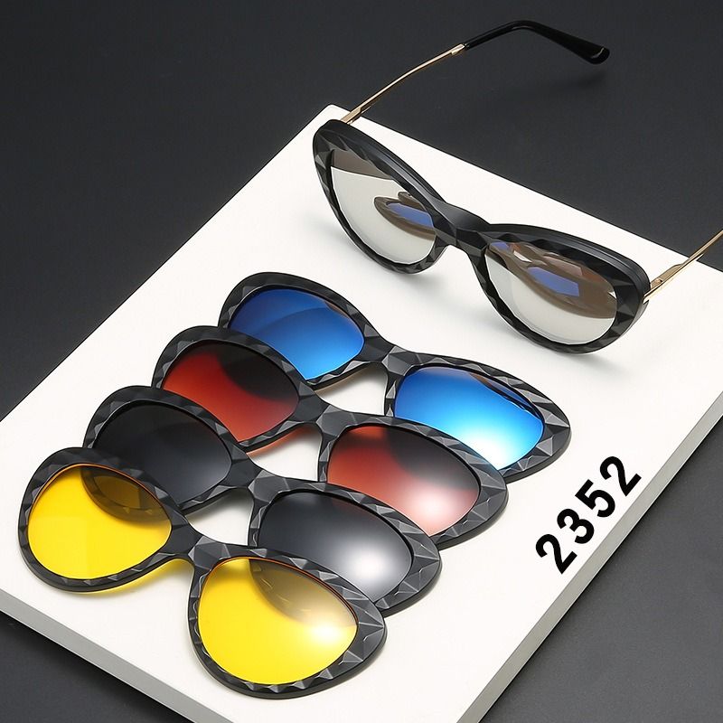Neuheiten 6 In 1 Brillengestell Damen Mit 5 PCS Clip Auf Polarisierte Sonnenbrille Magnetische Brille Weibliche Computer Optische 2352D_voghion.com