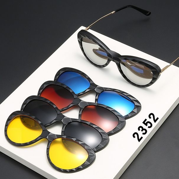 Neuheiten 6 In 1 Brillengestell Damen Mit 5 PCS Clip Auf Polarisierte Sonnenbrille Magnetische Brille Weibliche Computer Optische 2352D_voghion.com