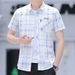 Camicia a quadri a maniche corte da uomo alla moda - Camicia casual estiva slim fit con bottoni e colletto alla francese per ragazzi_voghion.com