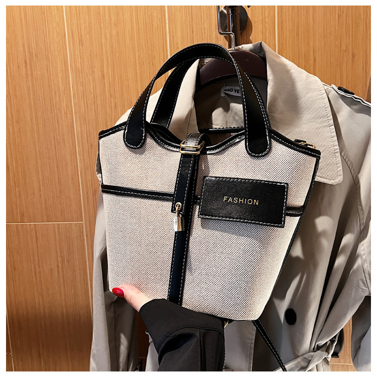 Canvas Bag Women's 2023 New Niche Design Portable Bucket Bag Retro Fashion vegetable basket one-shoulder Messenger bag_voghion.com