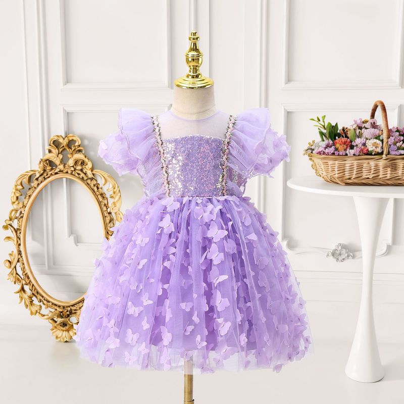 Mother & Kids Children's Puff Sleeve Dress Three Dimensional Butterfly Design Puffy Princess Dress Backless Performance Costume Dress_voghion.com