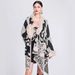 Wool-collar jacquard knit shawl cape hairball plus size cardigan coat_voghion.com