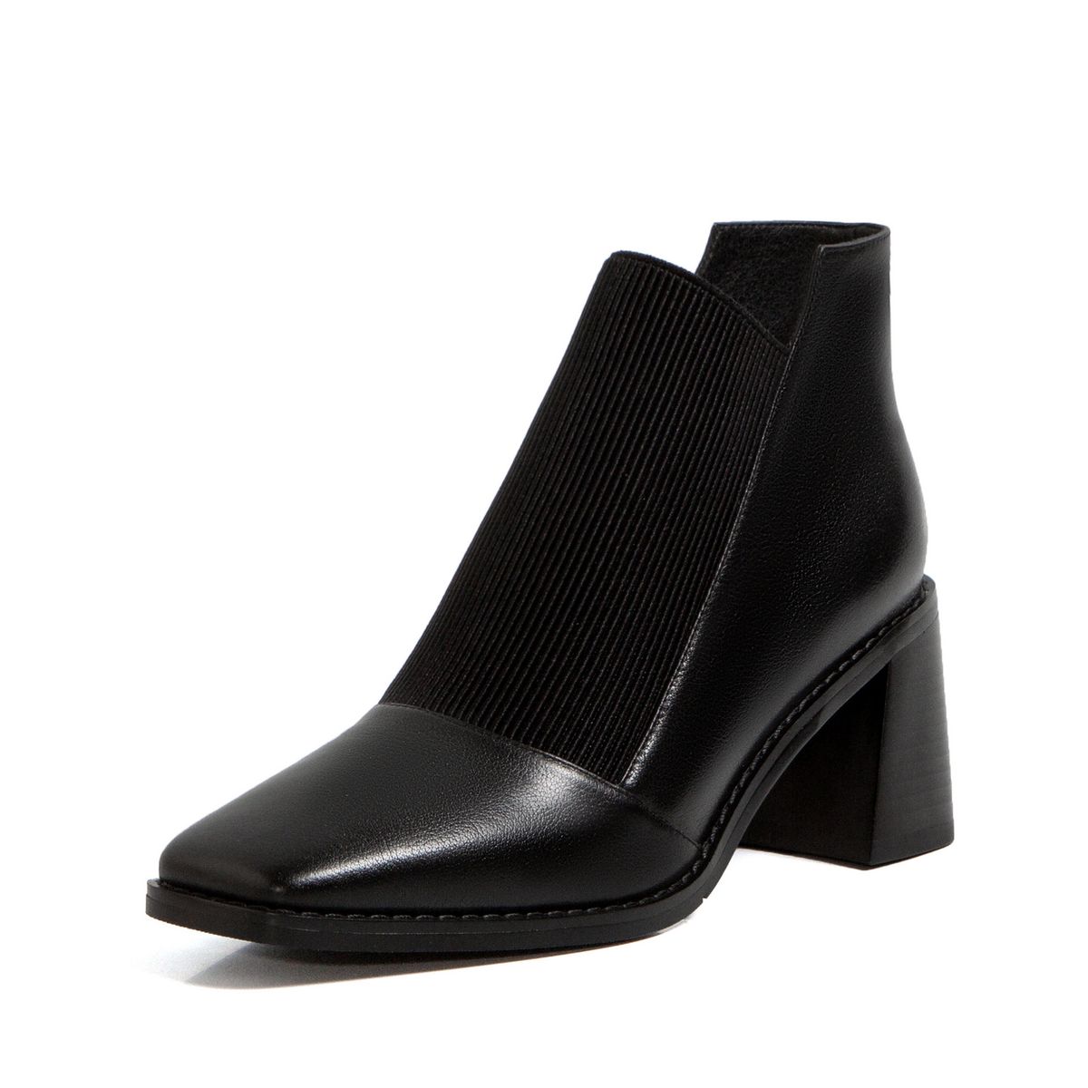 2020 Stivaletti da donna semplici con tacco medio, cinturino elastico e punta quadrata, stile artistico_voghion.com