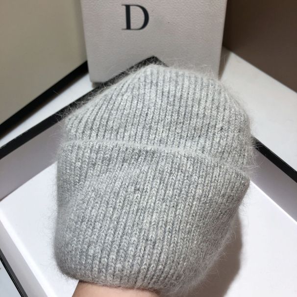 Bonnet tricoté en fourrure de lapin épaisse et légère, à la mode et simple, couleur unie, doux et ciré, en laine chaude pour femme_voghion.com