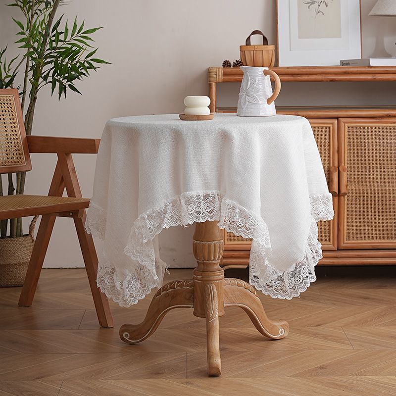 Prostokątny obrus w stylu nordyckim z koronkową lamówką – trwała tkanina poliestrowa, wiele rozmiarów i kolorów, do jadalni i stolików kawowych_voghion.com