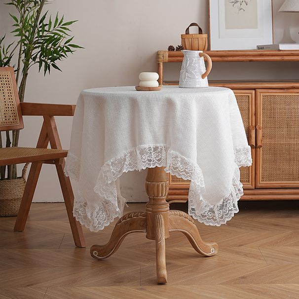 Prostokątny obrus w stylu nordyckim z koronkową lamówką – trwała tkanina poliestrowa, wiele rozmiarów i kolorów, do jadalni i stolików kawowych_voghion.com