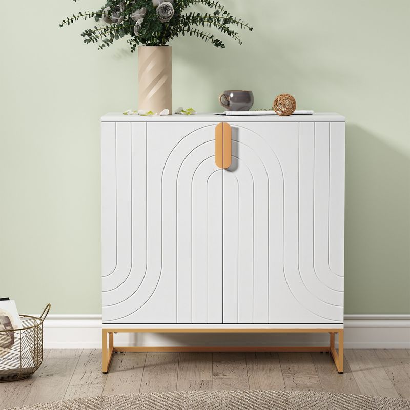 Accent Wood Grain Cabinet With 2 Doors, Storage Cabinet Sideboard With Gold Metal Legs For Living Room,Entryway And Kitchen Dining Room, White_voghion.com