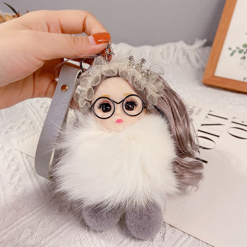 Korean Style Cute Fox Fur Long Hair Doll Car Creative Plush Backpack Pendant Girly Heart Keychain_voghion.com