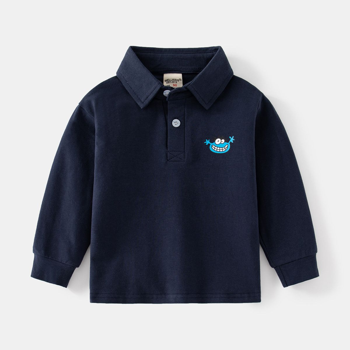 Hübscher Junge Herbst Warm Langarm Poloshirt Zwei Knöpfe Mode Stehkragen Kleintier Cartoon Bedrucktes Hemd_voghion.com