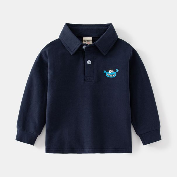 Hübscher Junge Herbst Warm Langarm Poloshirt Zwei Knöpfe Mode Stehkragen Kleintier Cartoon Bedrucktes Hemd_voghion.com