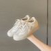 2025 Spring And Summer New Women's White Leather Color Block Patchwork Low Top Board Shoes, Flat German Trainers Fashionable Hundred_voghion.com
