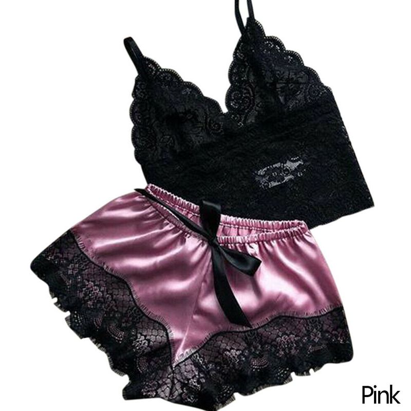 1 Set Fashion Womens Lace Sleepwear Lingerie Tops Shorts Set Babydoll Pamas Sports Underwear Nightwear 4 Colors_voghion.com