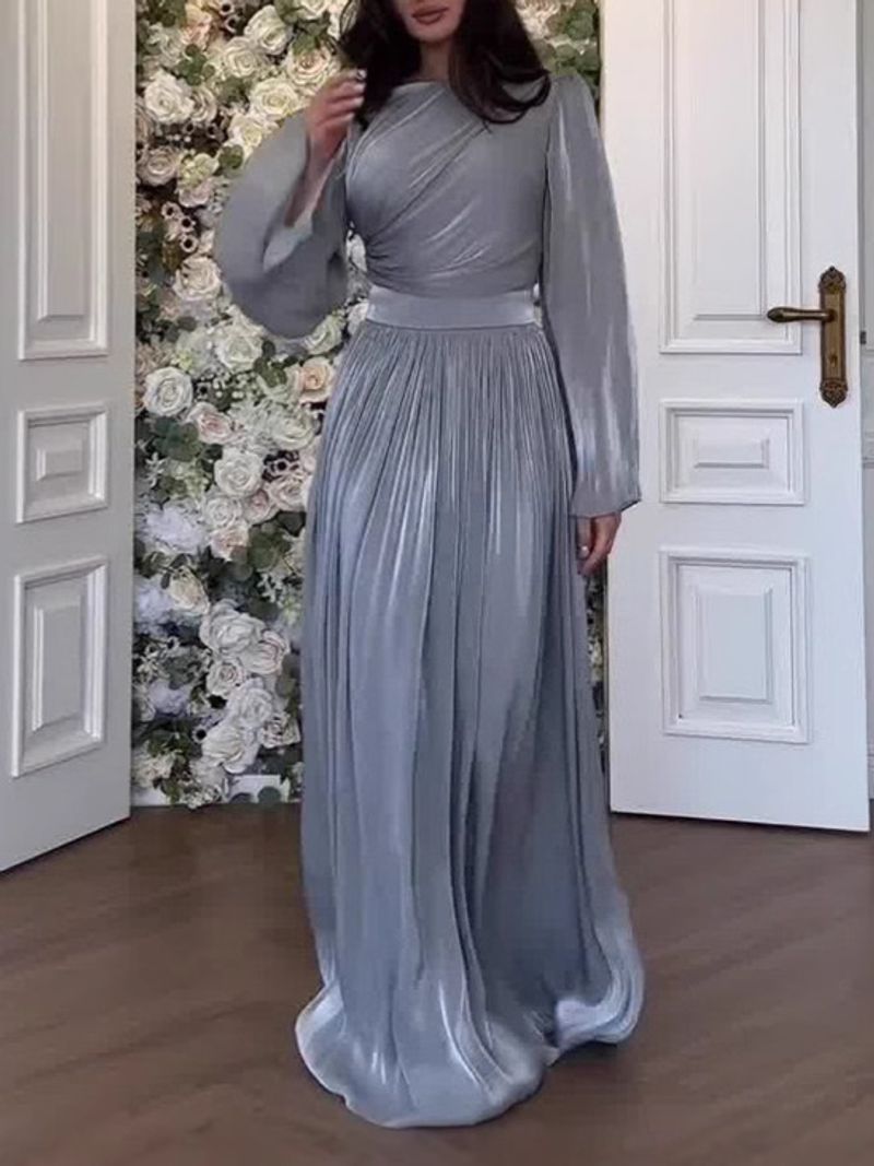 Damenbekleidung Abendkleid Langärmliges Plisseekleid_voghion.com