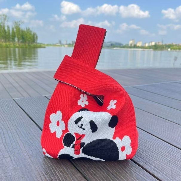 Gestrickte Cartoon-süße Panda-Handheld-Babyflaschen-Aufbewahrung, kleine Reise-Pendler-Tasche für wichtige Schreibwaren_voghion.com