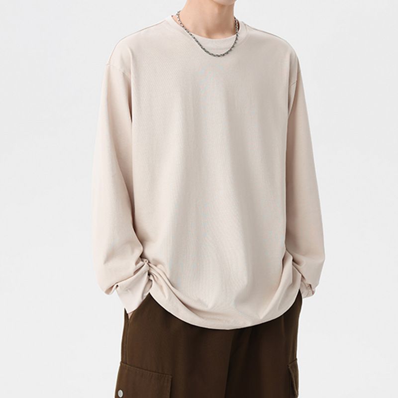 Maglietta a maniche lunghe con scollo rotondo americano da uomo, novità autunno inverno 2024, tinta unita, ampia e casual._voghion.com