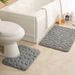 Pebble-Pattern Bathroom Mat Set - U-Shaped Toilet Rug With 3-Piece Non-Slip Coral Fleece Mats (Fast Absorbing Easy Clean Waterproof 24"X16")_voghion.com