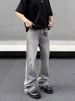 Men's Clothing High Street Washed Gray Straight Tube Slightly Flared Cleanfit Pants Trendy_voghion.com