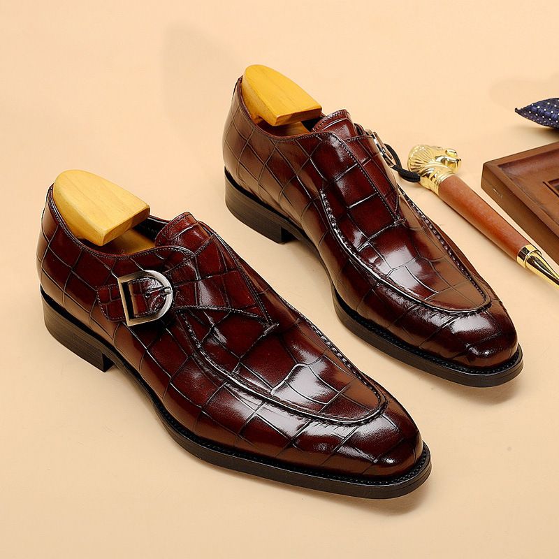 Herrenschuhe Lederschuhe Herren-Munk-Schuhe Schuhe mit quadratischer Spitze Trendige Herrenschuhe mit Schnalle_voghion.com