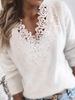 Damenbekleidung Pullover Langarm Spitze V-Ausschnitt Kurz Strickpullover Frühling Herbst Winter_voghion.com