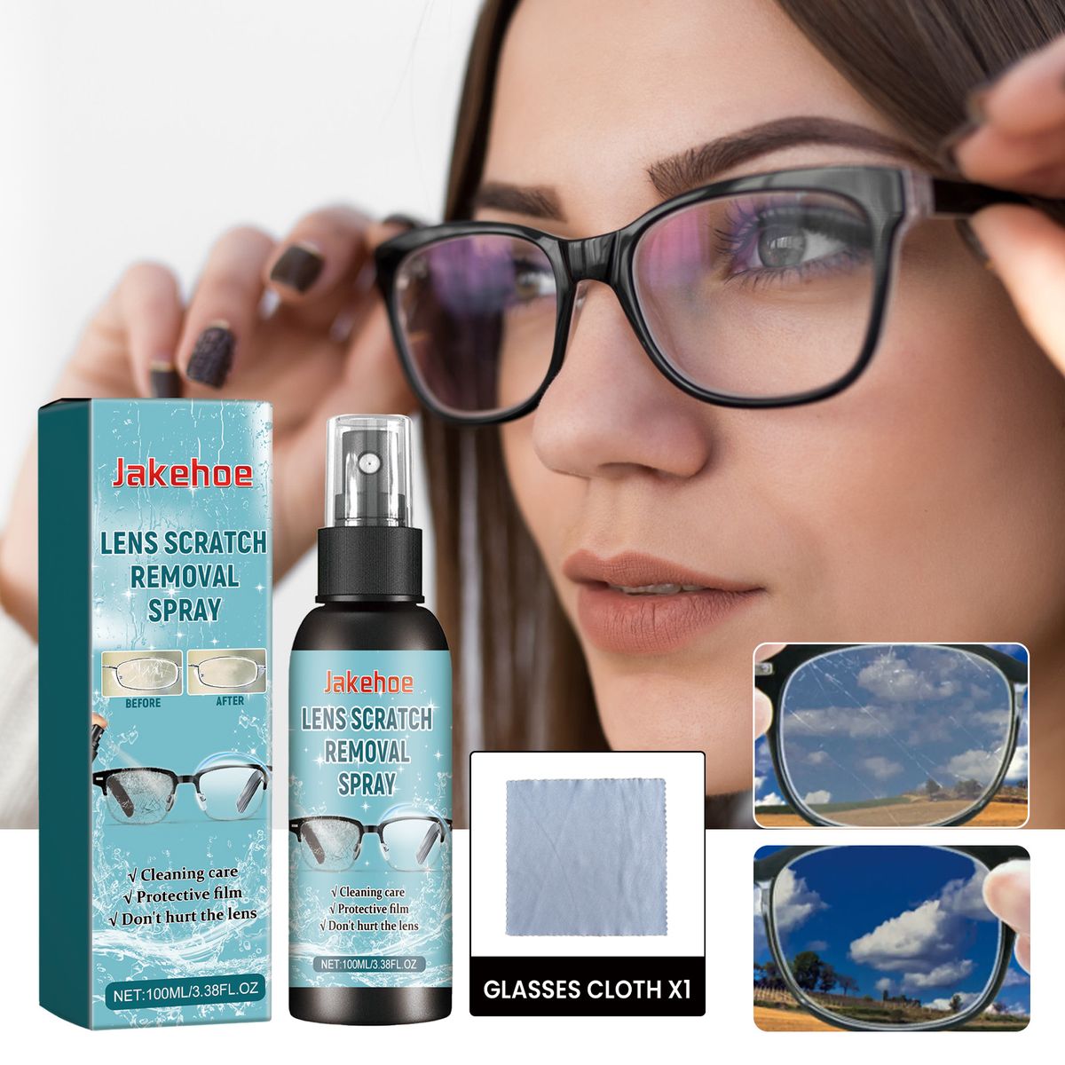 Reinigungsspray für Brillengläser, Reinigungsspray für Brillengläser ohne Beschädigung der Gläser, Antibeschlag-Pflegelösung_voghion.com