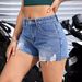 Damenbekleidung Zerrissene Raw Edge Denim Shorts Weibliches Design Schlanke, lockere A-Linien-Hotpants_voghion.com
