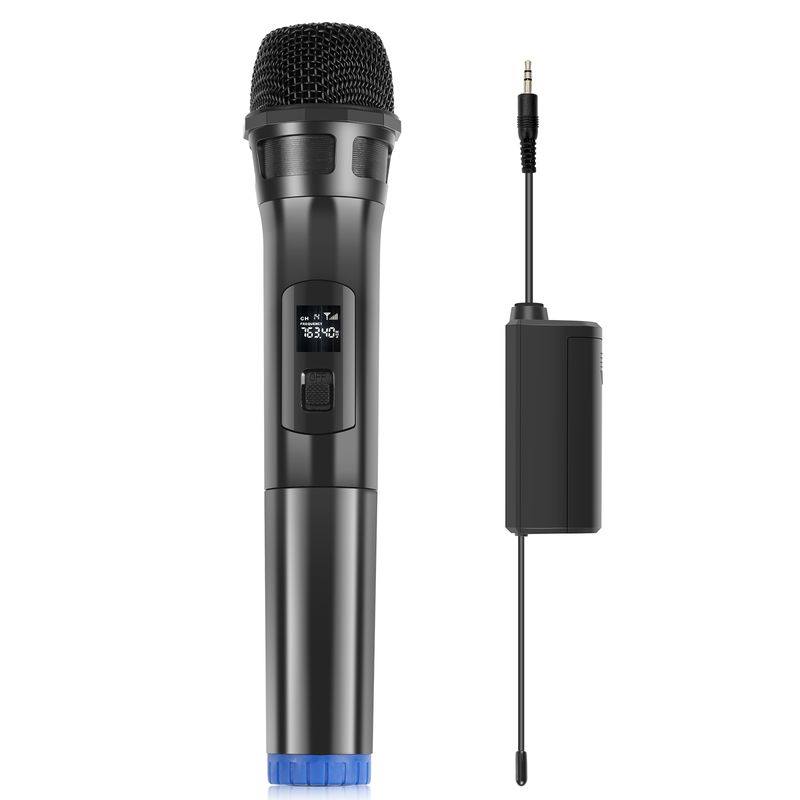Microfon dinamic wireless UHF cu afișaj LED, transmițător de 3,5 mm (negru)_voghion.com