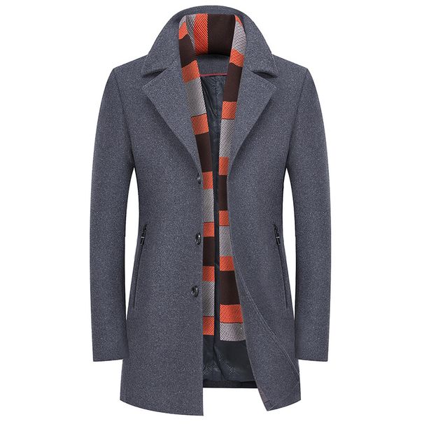 Men's Wool Blend Overcoat – Korean Style Winter Coat With Scarf, Slim Fit & Warm Lining For Casual Elegance_voghion.com