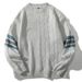 "Herren Grobstrickpullover - Oversize-Zopfmusterpullover mit National Tides-Design (Weiß/Beige/Schwarz/Hellgrau)"_voghion.com