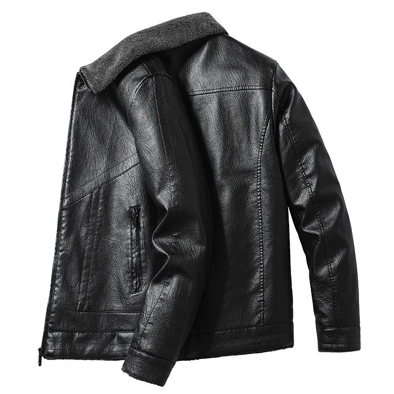 Men's clothing leather business fashion casual trend Spring and autumn new men's leather coat thickened with fur collar commuting_voghion.com