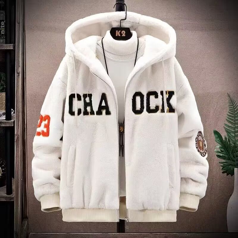 Men's Clothing Autumn And Winter Plus Fleece Lambskin Jacket For Boys Autumn Student Thickened Sweater Hooded Jacket Cotton Clothes Youth _voghion.com