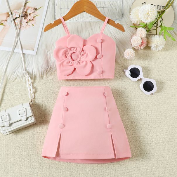 Completo estivo da bambina con top senza maniche e gonna a fiori – Completo in due pezzi in morbido cotone per bambine e bambini (90-130 cm)_voghion.com