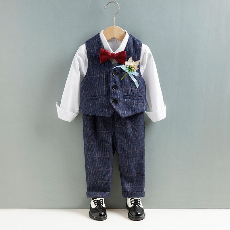 Barns liten kostym pojke vår- och höstblomma Barns tredelad kostym i brittisk stil_voghion.com