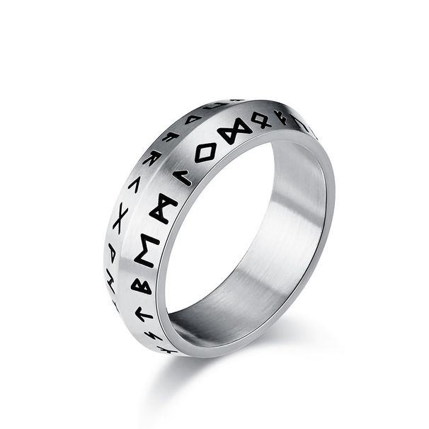 Nordischer Stil Doppelschrägring mit Wikingertext aus Titanstahl, Ring mit Retro-Altpersönlichkeit, literarischer Handschmuck für Männer_voghion.com