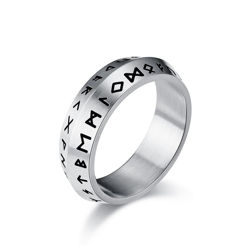 Nordisk stil dobbelt skrå Viking tekst titanium stål ring ring retro gammel personlighed mænds litterære hånd smykker_voghion.com