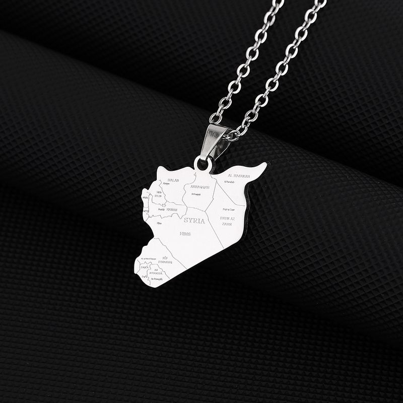 Retro Syria Map And City Pendant Necklace Men And Women Couple Ethnic Style Titanium Steel Necklace Accessories_voghion.com