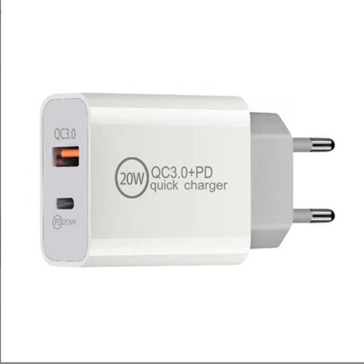 Chargeur mural USB-C PD 20 W 2 ports pour iPhone 13/12/Android Type C, adaptateur rapide_voghion.com
