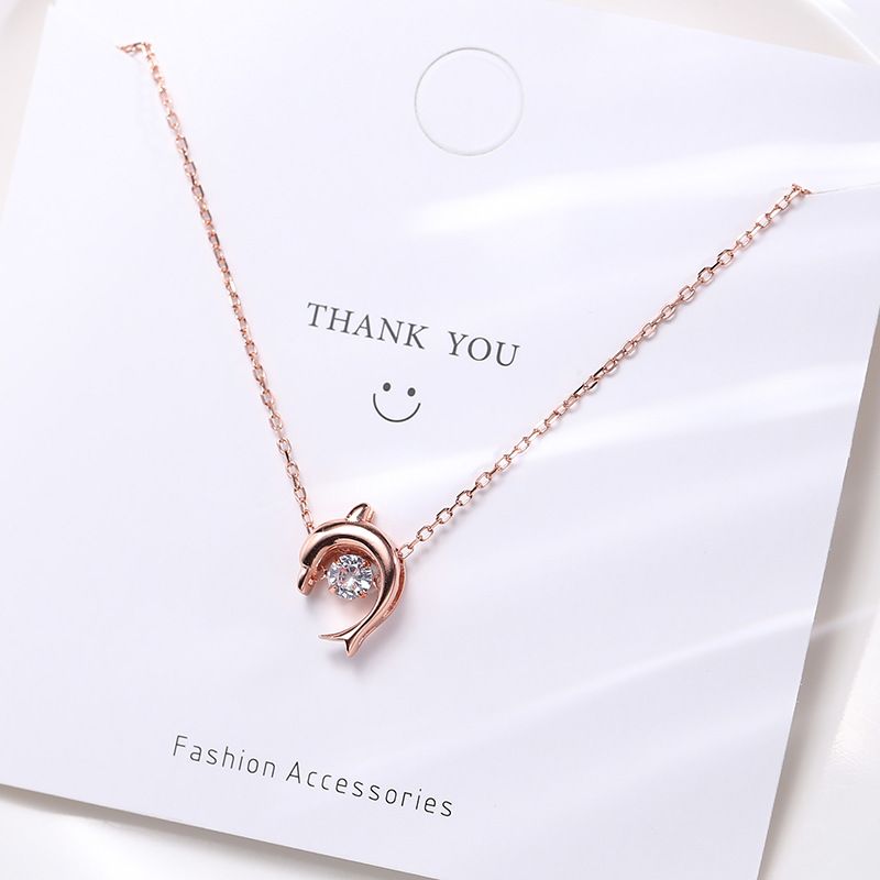 Wanying Dynamische Delphin-Halskette S Reines Silber Koreanische Ausgabe Schmuck Springendes Herz Einfache Mode Internet Rot_voghion.com