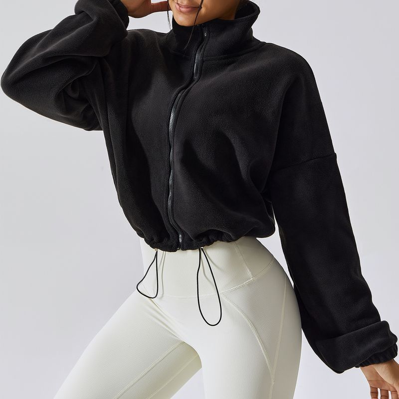 Ropa de mujer Chaqueta deportiva de felpa para yoga Chaqueta de mujer de polar austriaco de doble cara con cuello alto Chaqueta informal holgada y cálida para actividades al aire libre_voghion.com